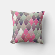 Retro Pink & Grey Diamond Throw Pillow
