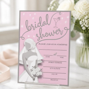 Retro Pink & Grey Fill In Bridal Shower Invitation