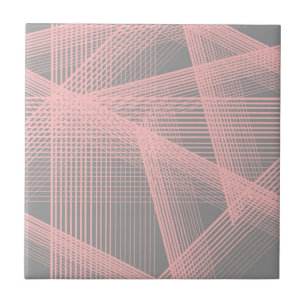 Retro Pink Grey Wired Wires Ceramic Tiles 4.25" sq