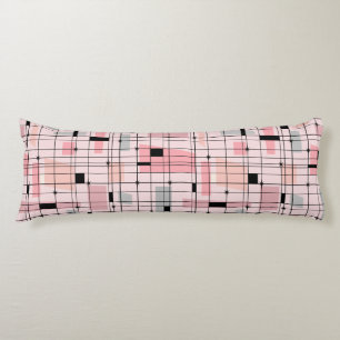Retro Pink Grid and Starbursts Body Pillow