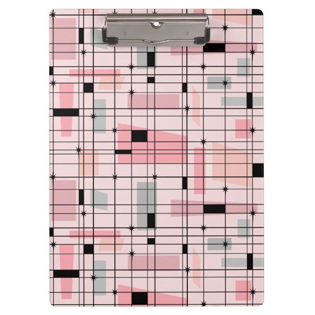 Retro Pink Grid and Starbursts Clipboard (Front)