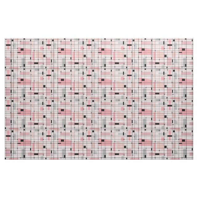 Retro Pink Grid and Starbursts Cotton Fabric (Yard)