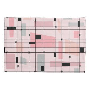 Retro Pink Grid and Starbursts Pillowcase