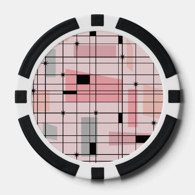 Retro Pink Grid and Starbursts Poker Chips (Front)