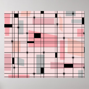 Retro Pink Grid and Starbursts Poster