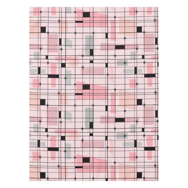 Retro Pink Grid and Starbursts Tablecloth (Front)