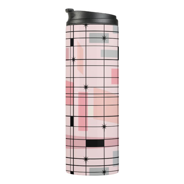 Retro Pink Grid and Starbursts Thermal Tumbler (Rotated Right)