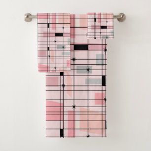 Retro Pink Grid and Starbursts Towel Set