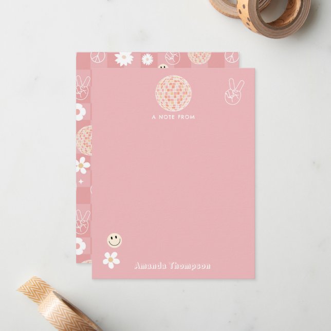 Retro Pink Groovy Chequered Hippie Pattern Card (Front/Back In Situ)