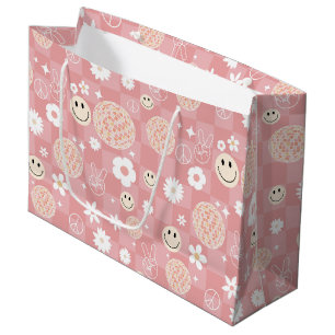 Retro Pink Groovy Chequered Hippie Pattern Large Gift Bag