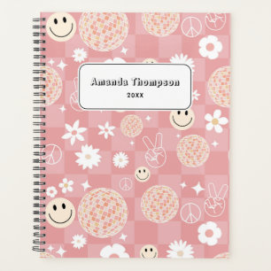 Retro Pink Groovy Chequered Hippie School Planner