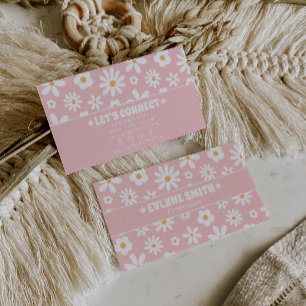 Retro Pink Groovy Floral Boho Girly Unique 70s Business Card