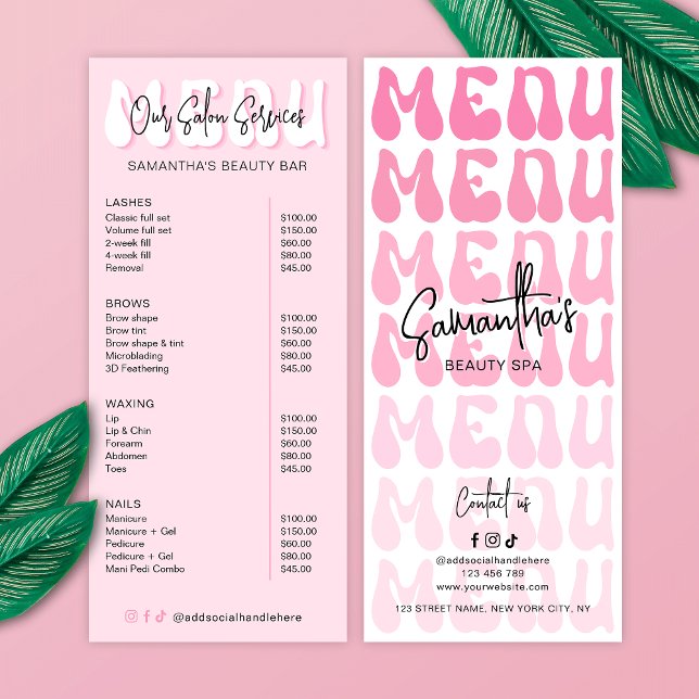 Retro Pink Groovy Makeup Artist Salon Price List Rack Card (Creator Uploaded)