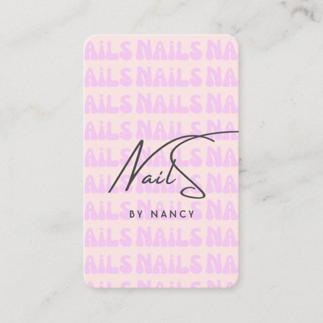 Retro Pink Groovy Nails Nail Artist Business Card (Front)