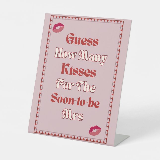 Retro Pink Guess How Many Kisses Game Sign (Front)