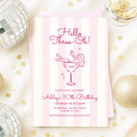 Retro Pink Hand Drawn Cocktail Glass 30th Birthday