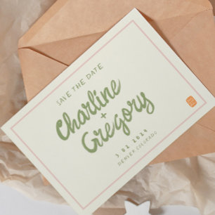 Retro Pink Handwriting Wedding Save the Date Invit Invitation