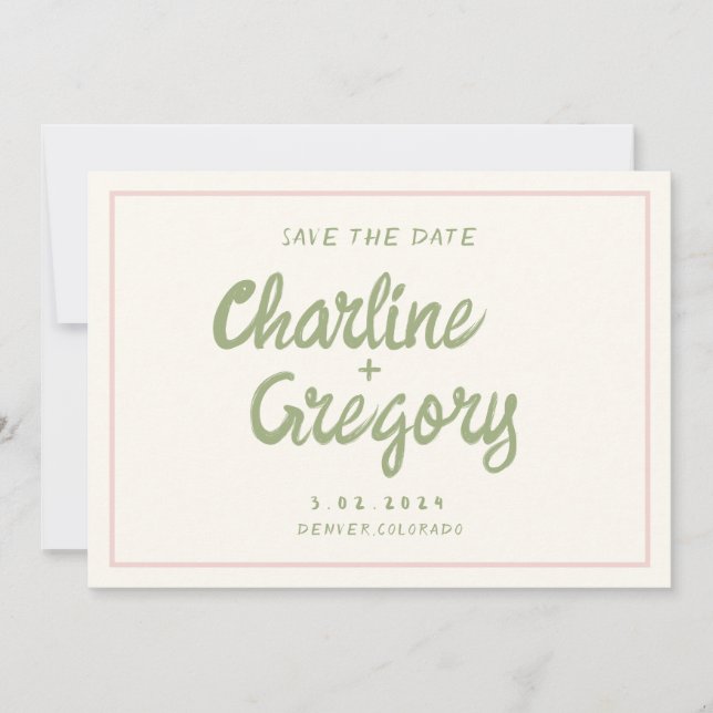 Retro Pink Handwriting Wedding Save the Date Invitation (Front)