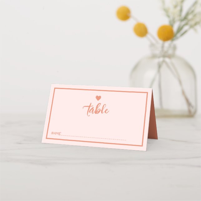 Retro Pink Handwritting Wedding Place Card (Front)