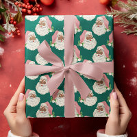 Retro Pink Hat Black Santa Xmas Wrapping Paper