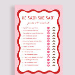 Retro Pink He Said She Said Guess Who Said It Game<br><div class="desc">Retro Pink and Red He Said She Said Guess Who Said It Game</div>
