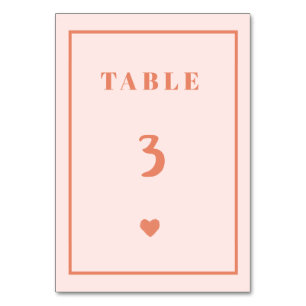 Retro Pink Heart Handwriting Wedding Table Number