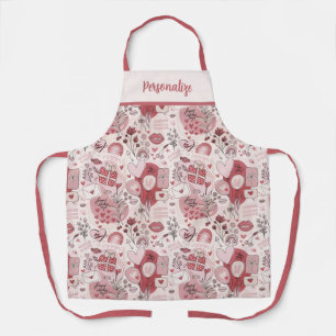 Retro Pink Heart Lips Valentine's Day Love Kisses Apron