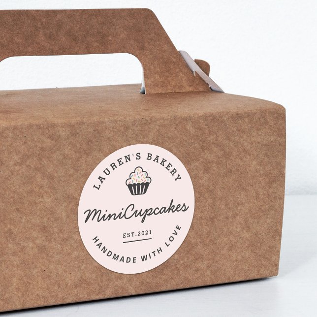 Retro Pink Home Bakery Logo Homemade Cupcakes Classic Round Sticker (Creator Uploaded)