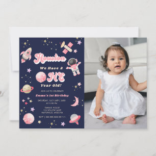 Retro Pink Houston We have One Year Old Birthday Invitation