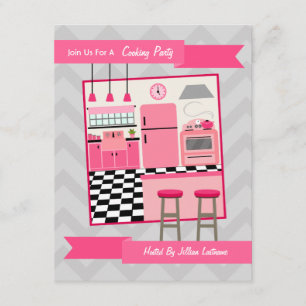 Retro Pink Kitchen Cooking Party Invite