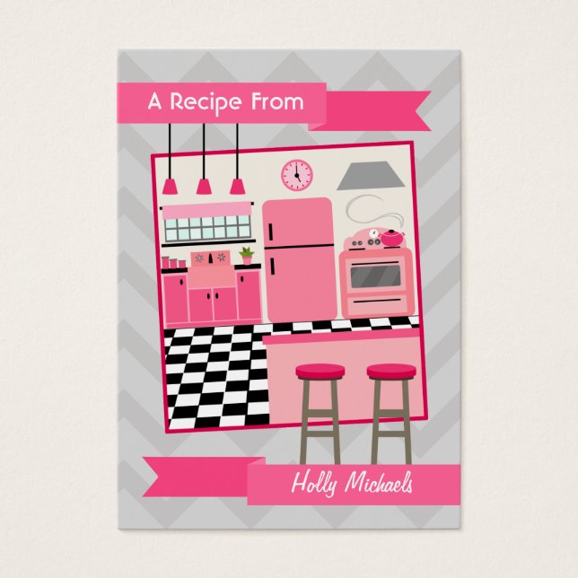 Retro Pink Kitchen Recipe Cards (Front)