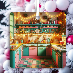 Retro Pink Kitsch Retro Christmas Personalised Metal Tree Decoration