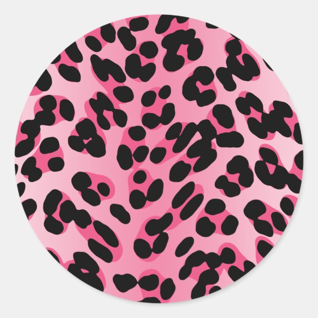Retro Pink Leopard Print Classic Round Sticker (Front)