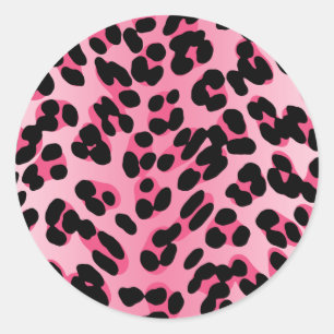 Retro Pink Leopard Print Classic Round Sticker