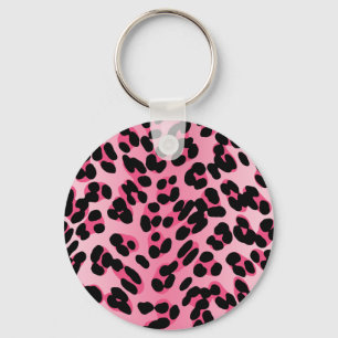 Retro Pink Leopard Print Key Ring