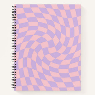 Retro Pink Lilac Pastel Warped Checks Chequered    Notebook