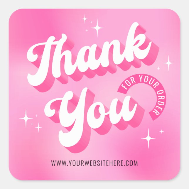 Retro Pink Logo Girly Business Thank You For Order Square Sticker (Front)