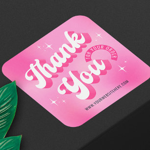 Retro Pink Logo Girly Business Thank You For Order Square Sticker