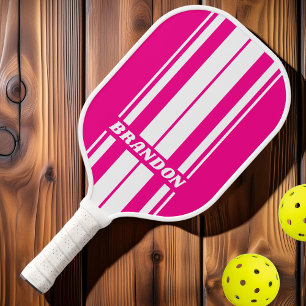 Retro Pink Lollipop Dual Board Stripes with Name Pickleball Paddle