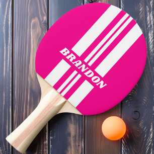 Retro Pink Lollipop Dual Rally Stripe with Name Ping Pong Paddle