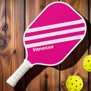 Retro Pink Lollipop Three Stripes with Name Pickleball Paddle