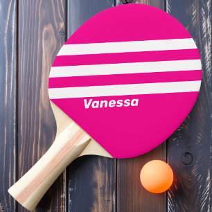Retro Pink Lollipop Three Stripes with Name Ping Pong Paddle