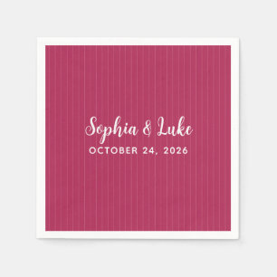 Retro Pink Magenta Pinstripe Wedding Paper Napkins