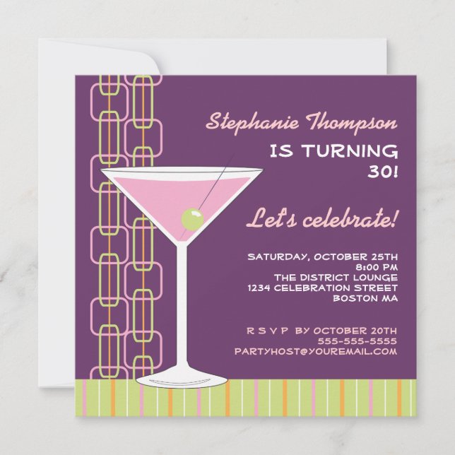 Retro Pink Martini Birthday Party Invitation (Front)