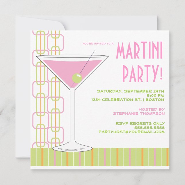 Retro Pink Martini Cocktail Party Invitation (Front)