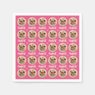 Retro Pink Merry Christmas One Circle Photo Napkin