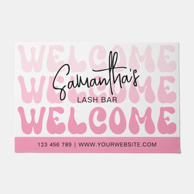Retro Pink Modern Beauty Salon Spa Welcome Doormat (Front)
