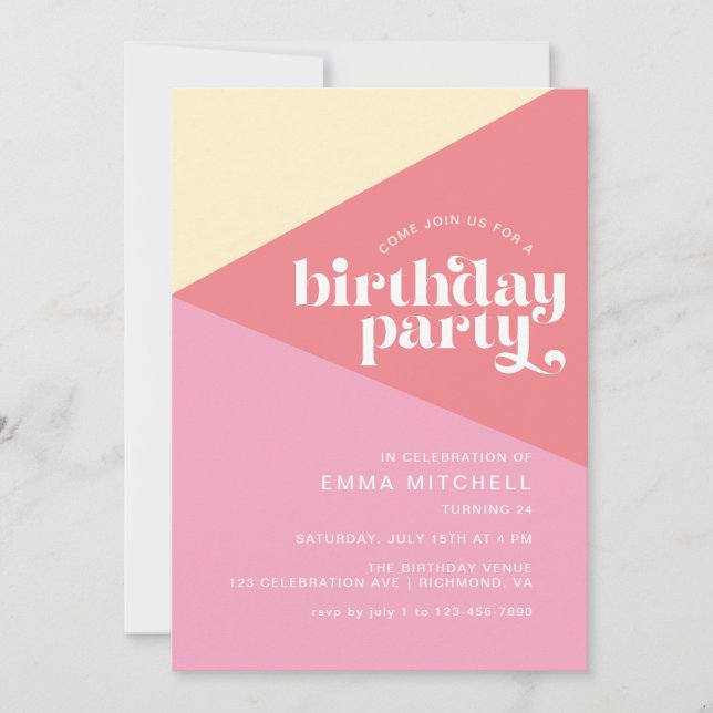 Retro Pink | Modern Girly Any Age Birthday Party Invitation (Front)