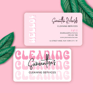 Retro Pink Modern Girly Logo Cleaning Service Maid Business Card