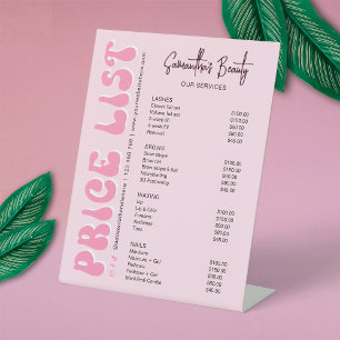 Retro Pink Modern Spa Salon or Shop Price List Pedestal Sign